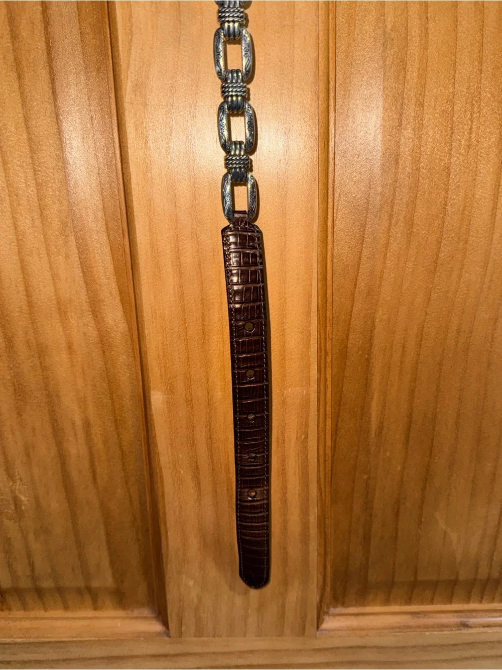 NWT Brighton Women’s Brown Textured Leather Belt with Metal Chain-39.5”-L